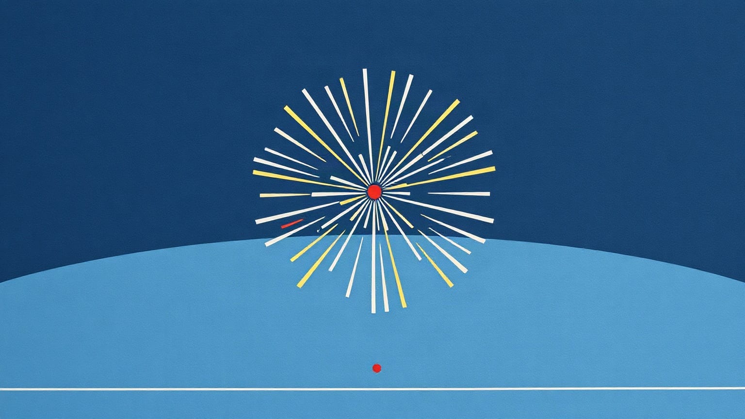 A single white and yellow firework bursting over a deep navy sky
