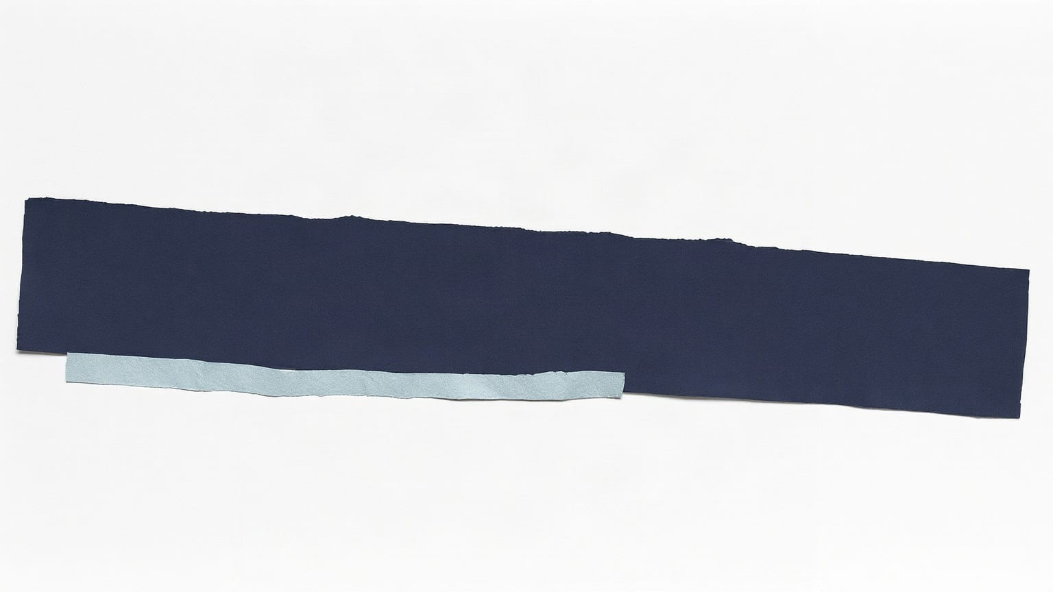 A long dark navy paper strip above a much shorter pale blue one on a white ground